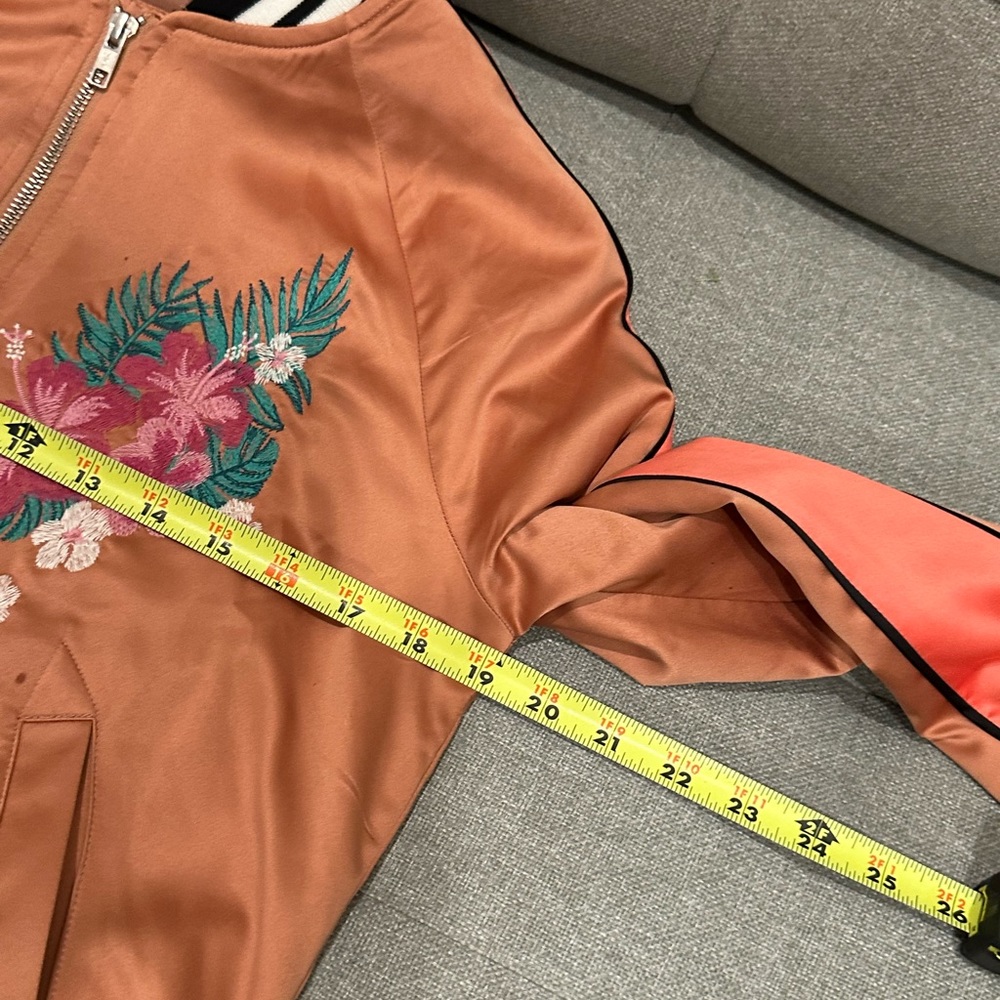 Tropical Satin Bomber Jacket NWOT XS Coral - Picture 3 of 6